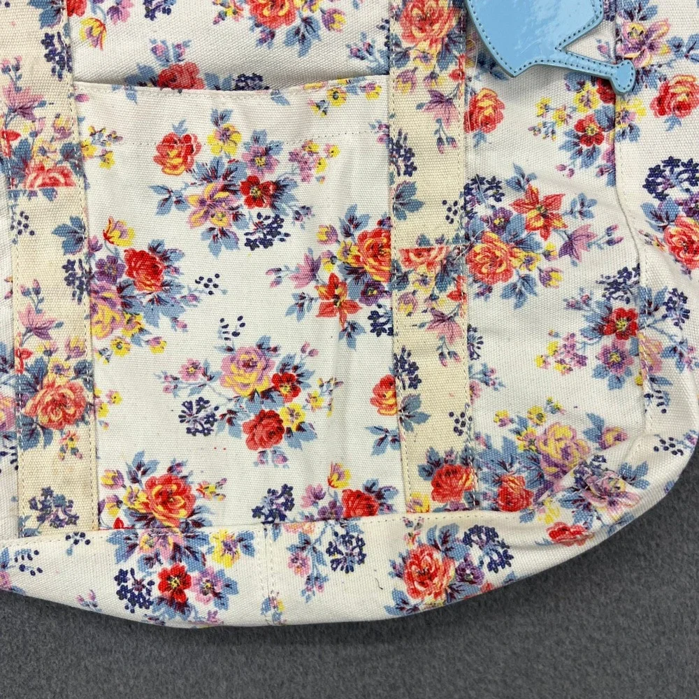 New Look Floral Canvas Tote Bag Womens‎ Large Ivory Blue Cottagecore Garden Bag
